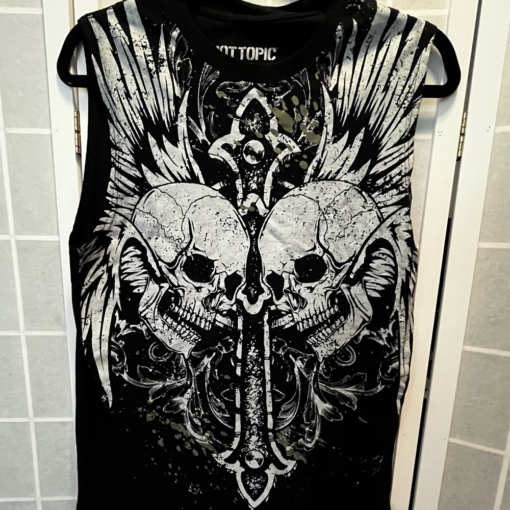 Hot Topic Black and White Metal Tank Top Never Worn
